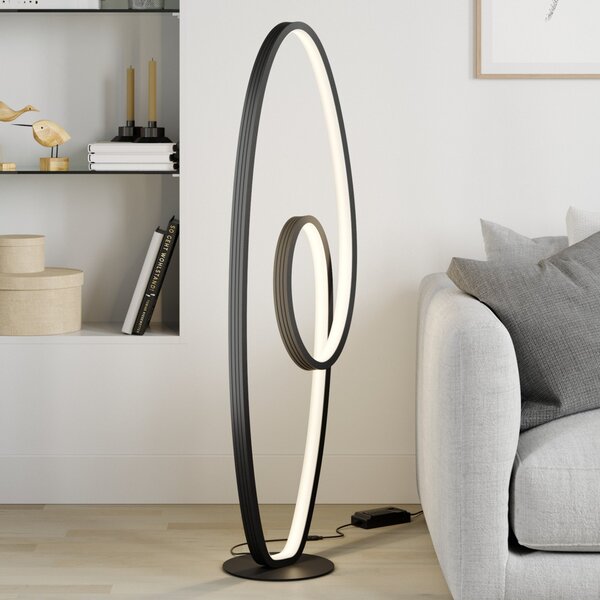 Lucande LED φωτιστικό δαπέδου Bronwyn, 122cm, ανθρακί, αλουμίνιο, ρυθμιζόμενος, Μαύρο, Σαλόνι / τραπεζαρία, Μέταλλο, σύγχρονο