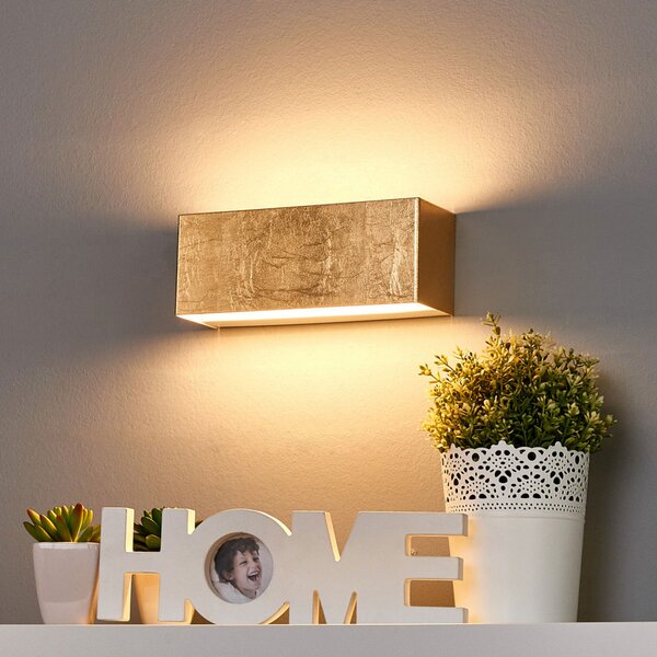 Lindby LED φωτιστικό τοίχου Quentin, πλάτος 23cm, χρυσό χρώμα, μέταλλο, Χρυσό / Ορείχαλκου, Διάδρομος, Μέταλλο, σύγχρονο