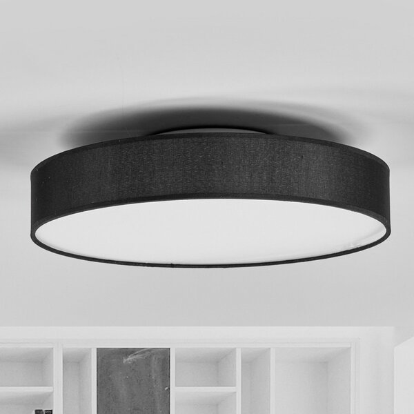 Lindby LED φωτιστικό οροφής Saira, Ø 40 cm, μαύρο, ύφασμα, Μαύρο, Σαλόνι / τραπεζαρία, Ύφασμα / Κλωστοϋφαντουργία, σύγχρονο