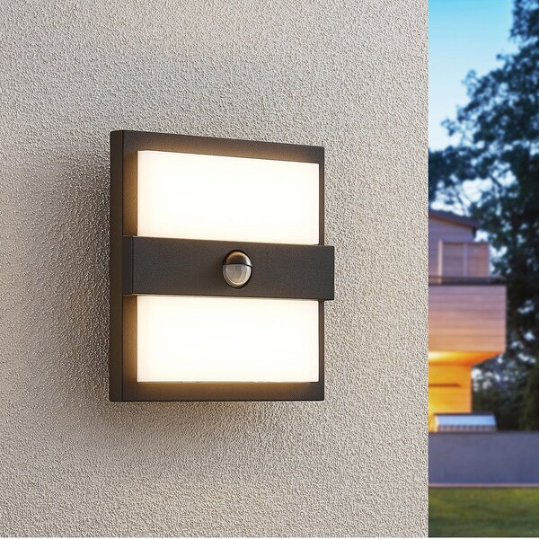 Lucande LED φωτιστικό τοίχου εξωτερικού χώρου Gylfi, 20 cm, μαύρο, αισθητήρας, Μαύρο, Μέταλλο, σύγχρονο
