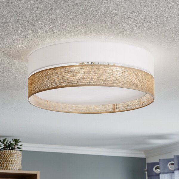 TK Lighting Φωτιστικό οροφής Linobianco, Ø 45 cm, ρυθμιζόμενος, Σαλόνι / τραπεζαρία, Ύφασμα / Κλωστοϋφαντουργία, σύγχρονο