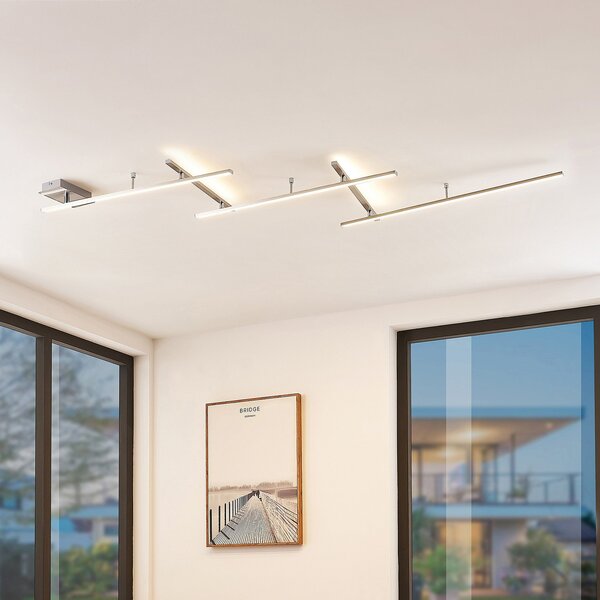 Lindby Acia LED φωτιστικό οροφής, νικέλιο, ρυθμιζόμενος, Γκρι, Σαλόνι / τραπεζαρία, Μέταλλο, σύγχρονο