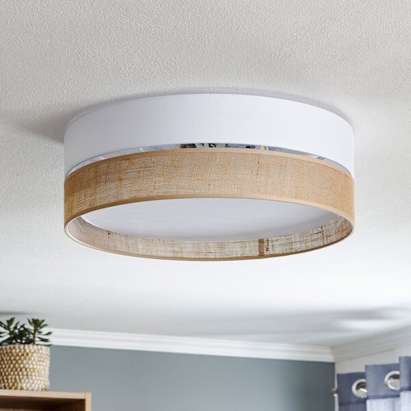 TK Lighting Φωτιστικό οροφής Linobianco, Ø 45 cm, ρυθμιζόμενος, Σαλόνι / τραπεζαρία, Ύφασμα / Κλωστοϋφαντουργία, σύγχρονο