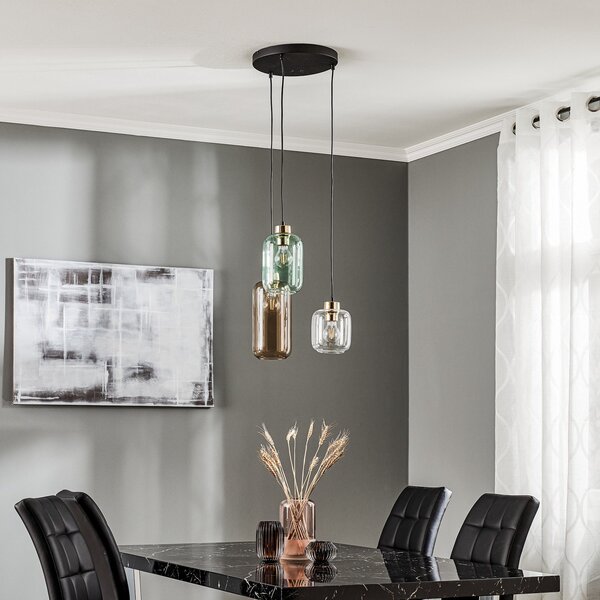TK Lighting Κρεμαστό φωτιστικό Marco Green, 3 φτερά, διαφανές/πράσινο/καφέ, ρυθμιζόμενος, Διαφανές, Σαλόνι / τραπεζαρία, Γυαλί, σύγχρονο