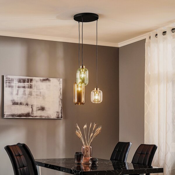 TK Lighting Κρεμαστό φωτιστικό Marco Green, 3 φτερά, διαφανές/πράσινο/καφέ, ρυθμιζόμενος, Διαφανές, Σαλόνι / τραπεζαρία, Γυαλί, σύγχρονο