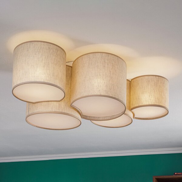 TK Lighting Φωτιστικό οροφής Mona Nature, 5 φτερά, λινό φυσικό, ρυθμιζόμενος, Σαλόνι / τραπεζαρία, Ύφασμα / Κλωστοϋφαντουργία, σύγχρονο