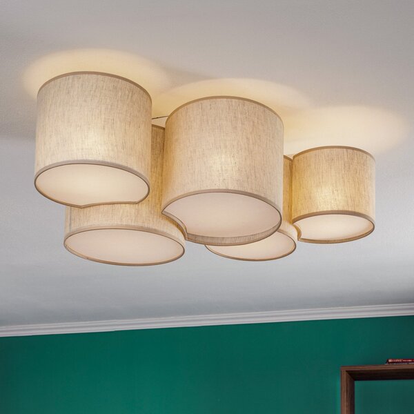 TK Lighting Φωτιστικό οροφής Mona Nature, 5 φτερά, λινό φυσικό, ρυθμιζόμενος, Σαλόνι / τραπεζαρία, Ύφασμα / Κλωστοϋφαντουργία, σύγχρονο
