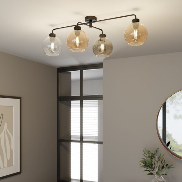 TK Lighting Φωτιστικό οροφής Cubus τετραπλό διαφανές/κεχριμπαρένιο/γκρι, ρυθμιζόμενος, Γκρι, Σαλόνι / τραπεζαρία, Γυαλί, σύγχρονο