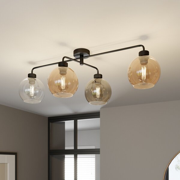 TK Lighting Φωτιστικό οροφής Cubus τετραπλό διαφανές/κεχριμπαρένιο/γκρι, ρυθμιζόμενος, Γκρι, Σαλόνι / τραπεζαρία, Γυαλί, σύγχρονο