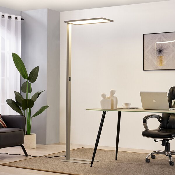 PRIOS Φωτιστικό δαπέδου γραφείου Prios LED Taronis, ασημί, 195 cm, ρυθμιζόμενο, ρυθμιζόμενος, Γκρι, Μελέτη / Γραφείο, Αλουμίνιο, σύγχρονο