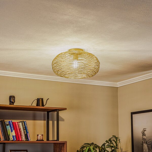 Lindby Φωτιστικό οροφής Kaviya, χρυσό χρώμα, Ø 40 cm, σίδερο, E27, ρυθμιζόμενος, Χρυσό / Ορείχαλκου, Σαλόνι / τραπεζαρία, Μέταλλο, σχεδιασμός