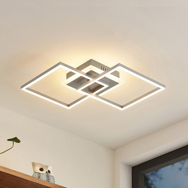 Lindby LED φωτιστικό οροφής Fjardo, γωνιακό, ασημί, CCT, τηλεχειριστήριο, ρυθμιζόμενος, Μεταλλικό, Σαλόνι / τραπεζαρία, Μέταλλο, σύγχρονο