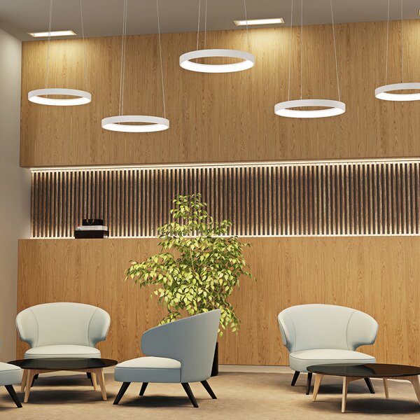 Arcchio LED κρεμαστό φωτιστικό Vivy, Ø 38 cm, λευκό, μέταλλο, ρυθμιζόμενος, Λευκό, Κουζίνα, Μέταλλο, σύγχρονο
