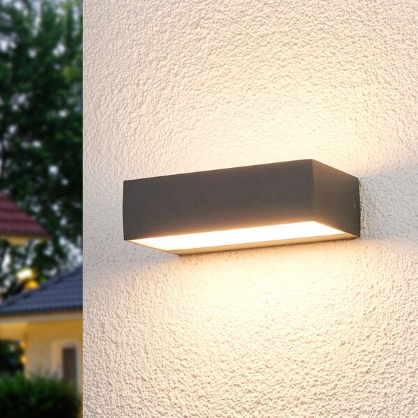 Lucande Φωτιστικό τοίχου LED εξωτερικού χώρου Lissi, 21 cm, ανθρακί, IP54, Γκρι, Πλαστικό, σύγχρονο