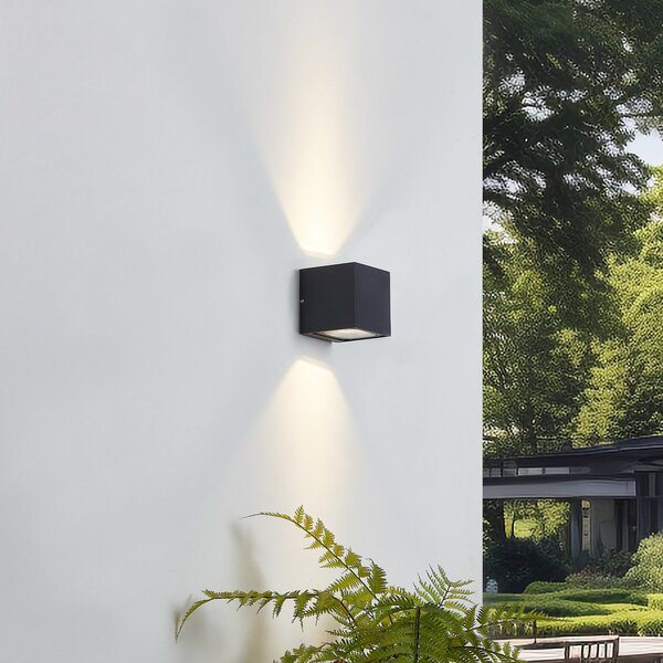 Lucande LED φωτιστικό εξωτερικού χώρου Merjem, 10 cm, up/down, IP54, Γκρι, Αλουμίνιο, σύγχρονο