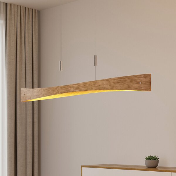 Lindby LED κρεμαστό φωτιστικό Beazina, δρυς, μέταλλο, 118cm, ρυθμιζόμενος, Ξύλου, Σαλόνι / τραπεζαρία, Μέταλλο, σύγχρονο