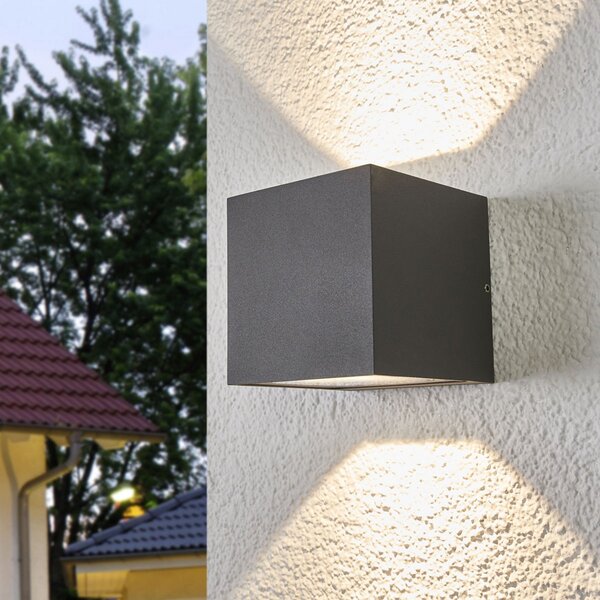 Lucande LED φωτιστικό εξωτερικού χώρου Merjem, 10 cm, up/down, IP54, Γκρι, Αλουμίνιο, σύγχρονο