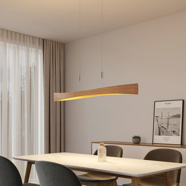 Lindby LED κρεμαστό φωτιστικό Beazina, δρυς, μέταλλο, 118cm, ρυθμιζόμενος, Ξύλου, Σαλόνι / τραπεζαρία, Μέταλλο, σύγχρονο