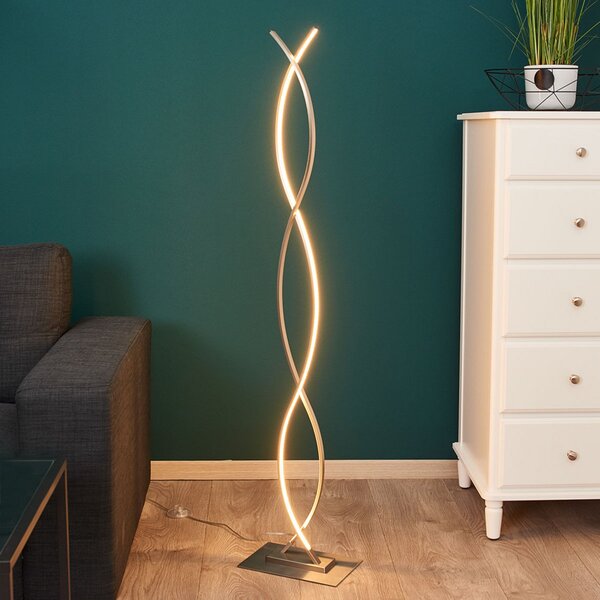 Lindby Bobi καμπύλο φωτιστικό δαπέδου LED, Μεταλλικό, Σαλόνι / τραπεζαρία, Αλουμίνιο, σύγχρονο