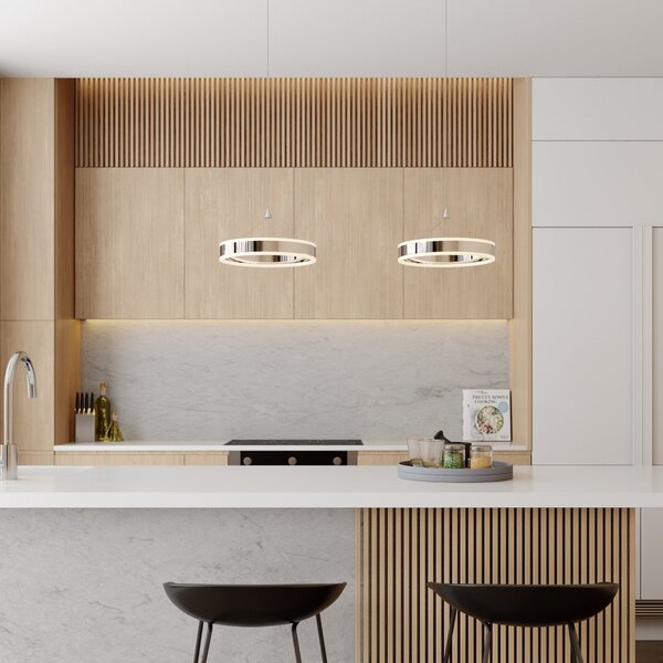 Lucande LED κρεμαστό φωτιστικό Lyani, 85 cm, 2-φωτο, χρώμιο, με δυνατότητα, ρυθμιζόμενος, Μεταλλικό, Σαλόνι / τραπεζαρία, Μέταλλο, σύγχρονο
