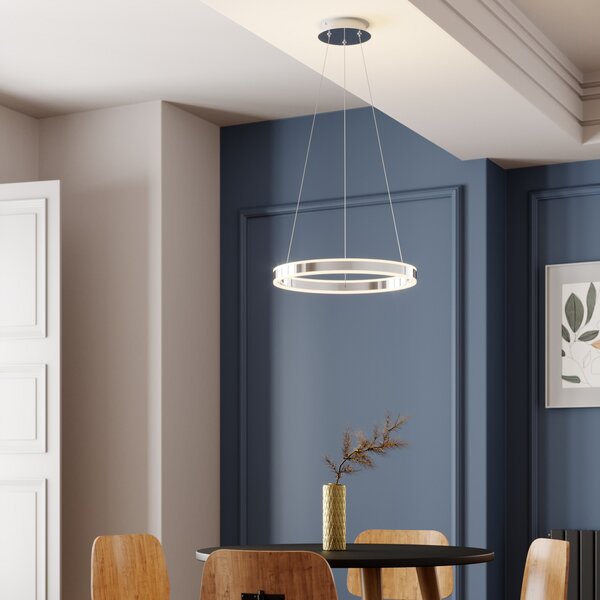 Lucande LED κρεμαστό φωτιστικό Lyani, Ø 50 cm, χρώμιο, ρυθμιζόμενο φωτισμό, ρυθμιζόμενος, Μεταλλικό, Σαλόνι / τραπεζαρία, Μέταλλο, σύγχρονο
