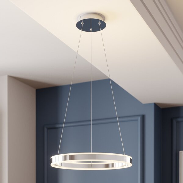 Lucande LED κρεμαστό φωτιστικό Lyani, Ø 50 cm, χρώμιο, ρυθμιζόμενο φωτισμό, ρυθμιζόμενος, Μεταλλικό, Σαλόνι / τραπεζαρία, Μέταλλο, σύγχρονο