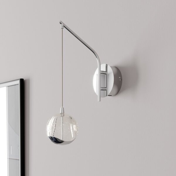 Lucande LED φωτιστικό τοίχου Hayley, χρώμιο, γυαλί, ύψος 34 cm, Διαφανές, Σαλόνι / τραπεζαρία, Γυαλί, σύγχρονο