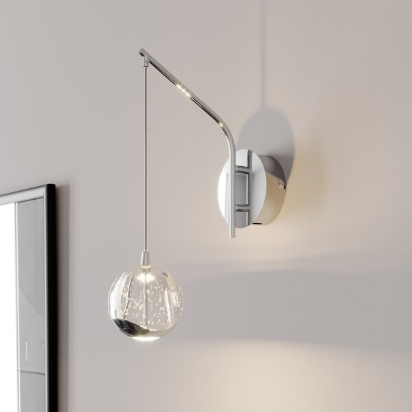 Lucande LED φωτιστικό τοίχου Hayley, χρώμιο, γυαλί, ύψος 34 cm, Διαφανές, Σαλόνι / τραπεζαρία, Γυαλί, σύγχρονο