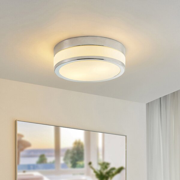 Lindby Φωτιστικό οροφής Flavi, Ø 28 cm, χρώμιο, γυαλί, IP44, E27, ρυθμιζόμενος, Μεταλλικό, Μπάνιο, Γυαλί, σύγχρονο
