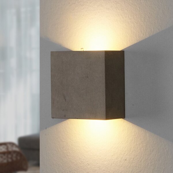 Lindby LED φωτιστικό τοίχου Yva, γκρι, μπετόν, 13 x cm, πάνω/κάτω, Γκρι, Διάδρομος, Σκυρόδεμα, σύγχρονο