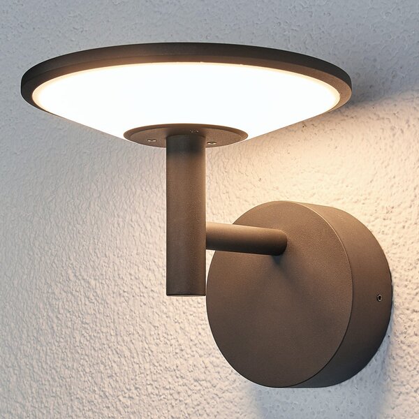 Lucande Εξωτερικό φωτιστικό τοίχου LED Fenia, ανθρακί, αλουμίνιο, IP65, Μαύρο, Αλουμίνιο, σύγχρονο