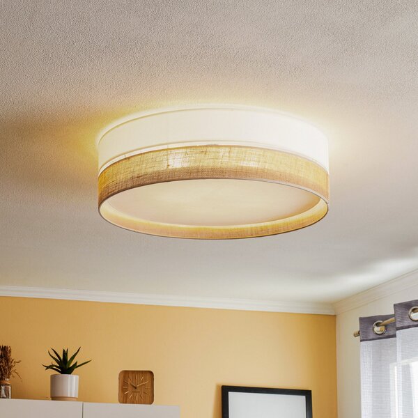 TK Lighting Φωτιστικό οροφής Linobianco, Ø 60 cm, ρυθμιζόμενος, Μπεζ, Σαλόνι / τραπεζαρία, Ύφασμα / Κλωστοϋφαντουργία, σύγχρονο