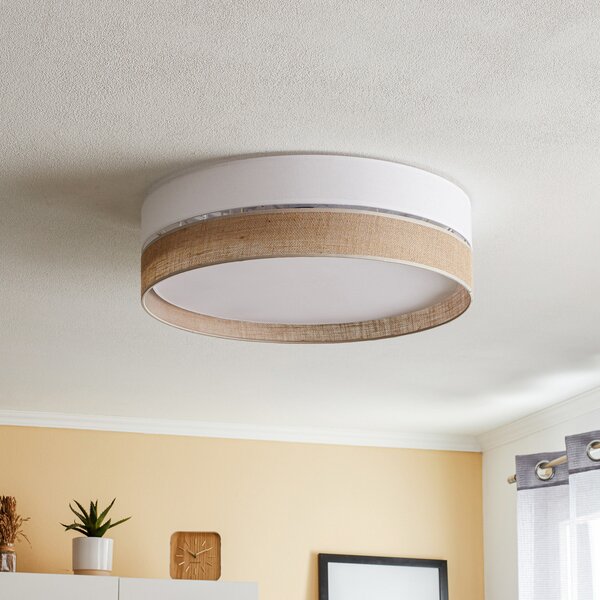 TK Lighting Φωτιστικό οροφής Linobianco, Ø 60 cm, ρυθμιζόμενος, Μπεζ, Σαλόνι / τραπεζαρία, Ύφασμα / Κλωστοϋφαντουργία, σύγχρονο