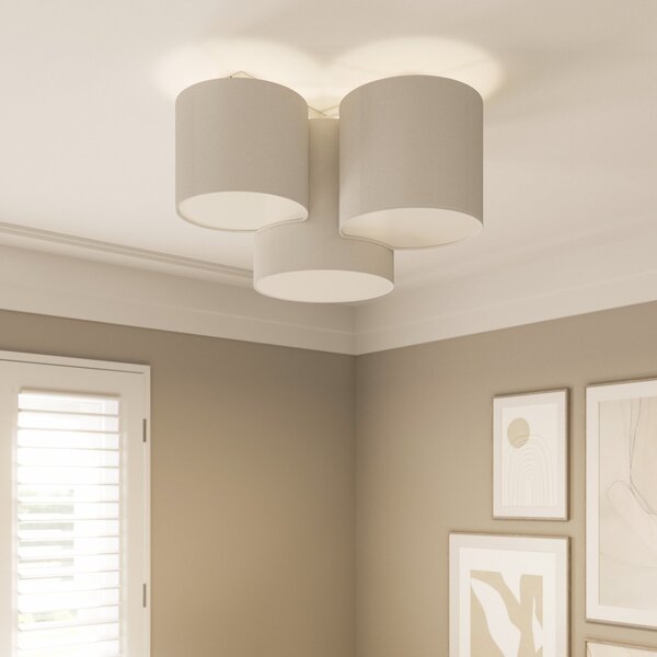 TK Lighting Φωτιστικό οροφής Mona με τρία φώτα, λευκό, ρυθμιζόμενος, Λευκό, υπνοδωμάτιο, Ύφασμα / Κλωστοϋφαντουργία, σύγχρονο