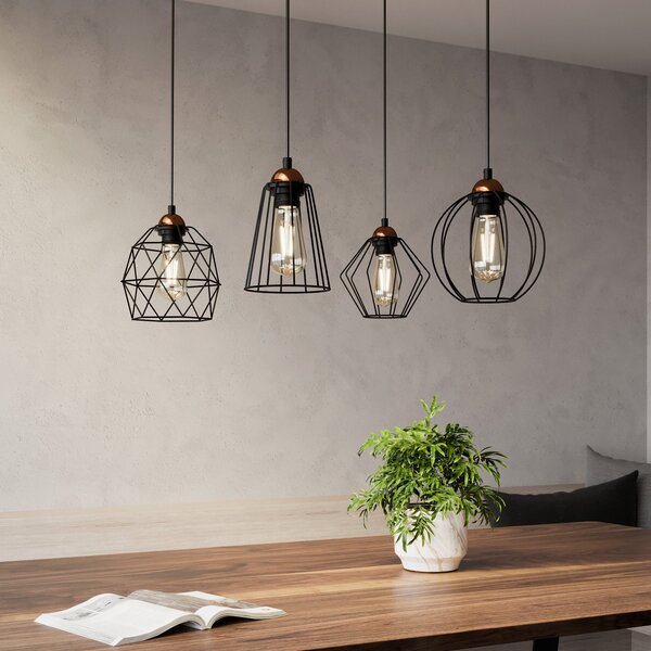 TK Lighting Κρεμαστό φωτιστικό Galaxy με τέσσερα κλουβιά-αμπαζούρ, ρυθμιζόμενος, Μαύρο, Σαλόνι / τραπεζαρία, Μέταλλο, σύγχρονο