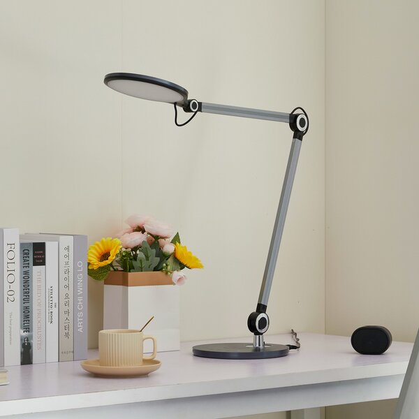 Lindby Επιτραπέζιο φωτιστικό LED Nyxaris, γκρι, μέταλλο, CCT, 50 cm, ρυθμιζόμενος, Γκρι, Μελέτη / Γραφείο, Πλαστικό, σύγχρονο