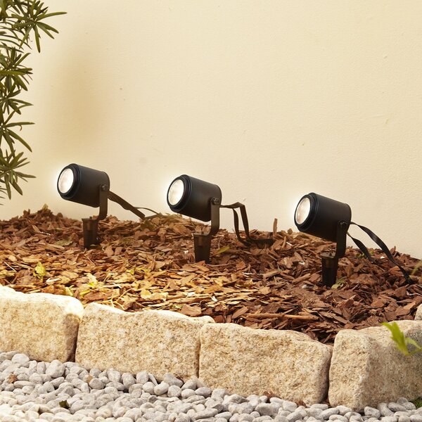 Lindby Smart LED προβολέας εξωτερικού χώρου Nymo, CCT, RGB, Tuya, σετ 3, ρυθμιζόμενος, Μαύρο, Μέταλλο, σύγχρονο