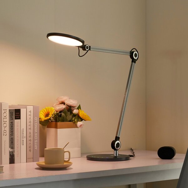 Lindby Επιτραπέζιο φωτιστικό LED Nyxaris, γκρι, μέταλλο, CCT, 50 cm, ρυθμιζόμενος, Γκρι, Μελέτη / Γραφείο, Πλαστικό, σύγχρονο