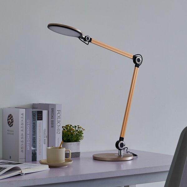 Lindby Επιτραπέζιο φωτιστικό LED Nyxaris, χρυσό, μέταλλο, CCT, 50 cm, ρυθμιζόμενος, Χρυσό / Ορείχαλκου, Μελέτη / Γραφείο, Πλαστικό, σύγχρονο