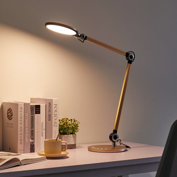 Lindby Επιτραπέζιο φωτιστικό LED Nyxaris, χρυσό, μέταλλο, CCT, 50 cm, ρυθμιζόμενος, Χρυσό / Ορείχαλκου, Μελέτη / Γραφείο, Πλαστικό, σύγχρονο