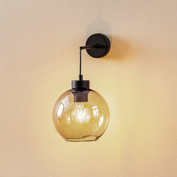 TK Lighting Απλίδα τοίχου Cubus, μαύρο/καπνιστό γκρι, γυαλί, ύψος 30 cm, E27, ρυθμιζόμενος, Γκρι, Σαλόνι / τραπεζαρία, Γυαλί, σύγχρονο, Σφαίρα