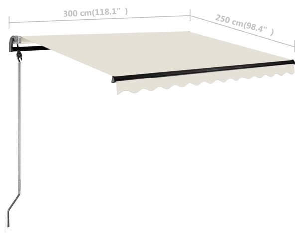 Τέντα Συρόμενη Χειροκίνητη με LED Κρεμ 300 x 250 εκ. - Κρεμ