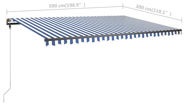 Τέντα Συρόμενη Χειροκίνητη με LED Μπλε / Λευκό 500 x 300 εκ. - Μπλε