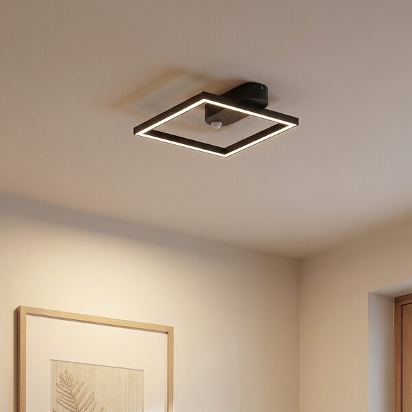 Lindby LED φωτιστικό οροφής Yulla, 34 cm, μαύρο, αισθητήρας, Μαύρο, Διάδρομος, Αλουμίνιο, σύγχρονο