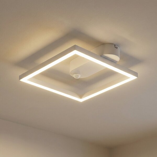 Lindby LED φωτιστικό οροφής Yulla, λευκό, ανιχνευτής κίνησης, Λευκό, Διάδρομος, Αλουμίνιο, σύγχρονο