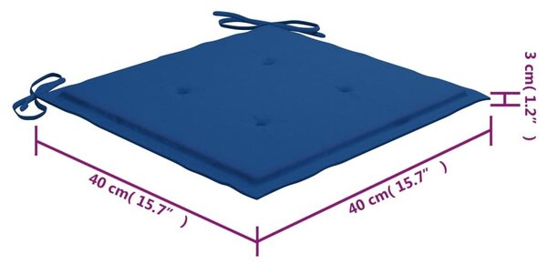 Καρέκλες Κήπου 4 τεμ. Μασίφ Ξύλο Teak με Μπλε Ρουά Μαξιλάρια - Μπλε