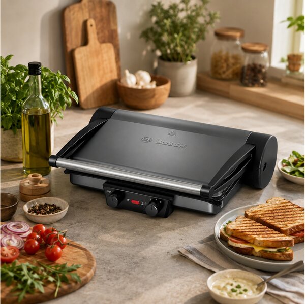 Τοστιέρα - Γκριλιέρα Bosch TCG4215 με ισχύ 2000W και επιφάνεια ψησίματος 32.8x23.8cm