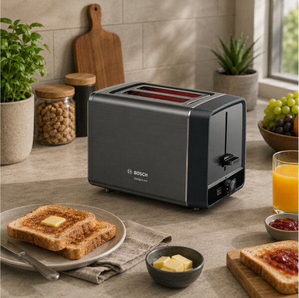 Φρυγανιέρα Bosch DesignLine TAT5P425 με ισχύ 970W και χωρητικότητα 2 φέτες ψωμιού - Grey