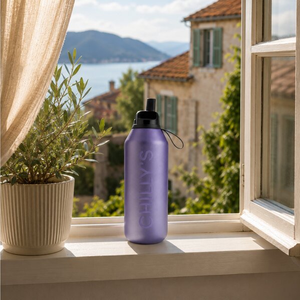 Μπουκάλι Θερμός Series 2 Flip Chilly's με πτυσσόμενο καλαμάκι, χωρητικότητα 500ml και διατήρηση θερμοκρασίας 24h κρύο - Metallic Lavender