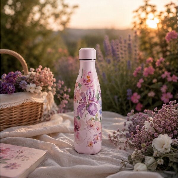 Μπουκάλι Θερμός Original Floral Chilly's με χωρητικότητα 500ml και διατήρηση θερμοκρασίας 12h ζεστό / 24h κρύο - Sorbet Petals